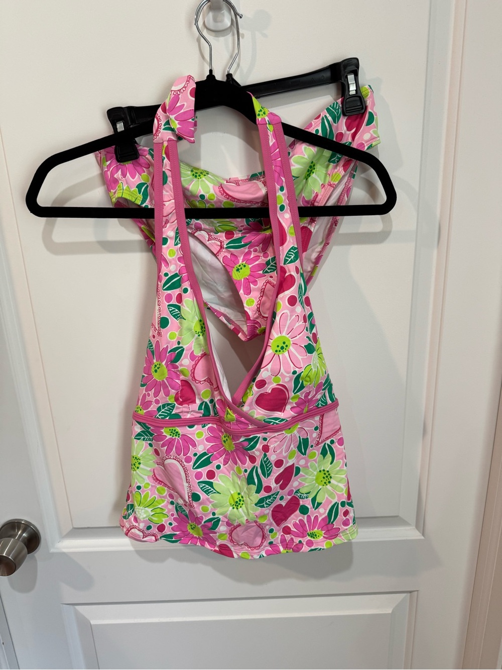 Lilly Pulitzer Pink Floral Swim Tankini with Green Accents